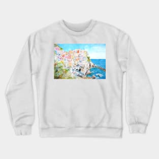 Italy Cinque Terre watercolor painting Crewneck Sweatshirt